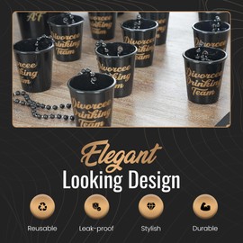 Divorce Party Favor Funny Shot Glass Set - Pack of 10 Finally Divorced Necklace Shot Glasses - Divorces Gift for Men and Women - Happy Mini Shot Cups for Party Decorations (Black and Gold)