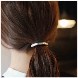 Yheakne Boho Bar Hair Tie Scrunchies Silver Bar Ponytail Holder Elastic Hair Band Black Rope Ponytail Holder Metal Hair Accessories for Women and Girls Gifts