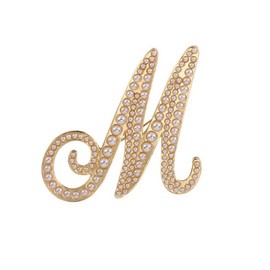 sunjiaqi 'M' Large Gold Plated White Faux Pearl Letter M Alphabet Initial Brooch Pin English Letters Pearls Brooch Pin Decoration Pin Lapel Pin Collar Pin Jewelry Gift