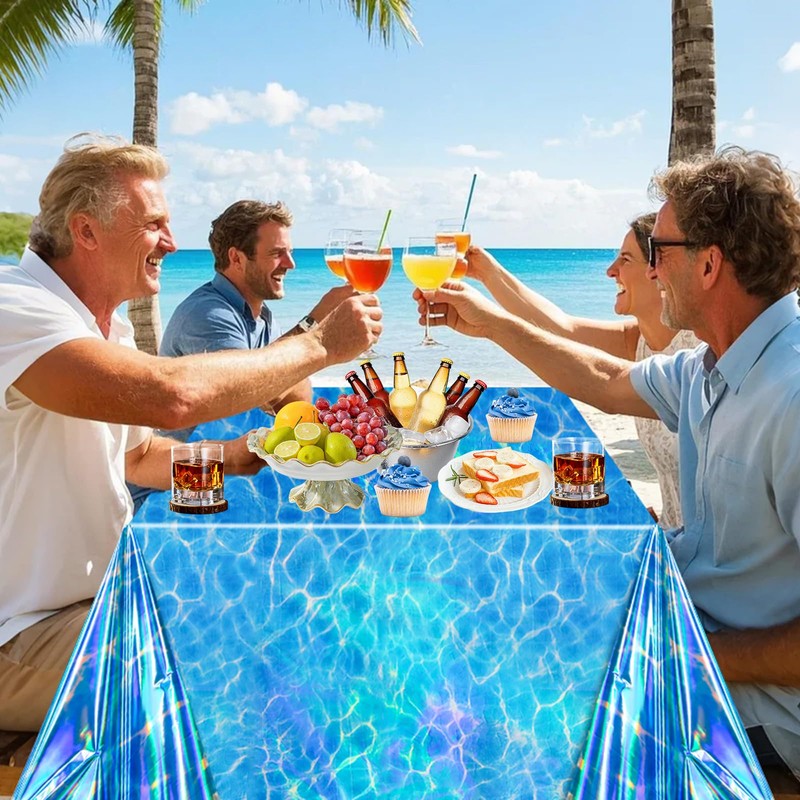 PHOGARY 2 Pcs Iridescent Ocean Wave Tablecloths, Sea Ocean Tablecloth