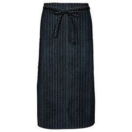 Fame F54 Two Pocket Full Length Bistro Apron - Black & White Pinstripe (WFA33562WP)