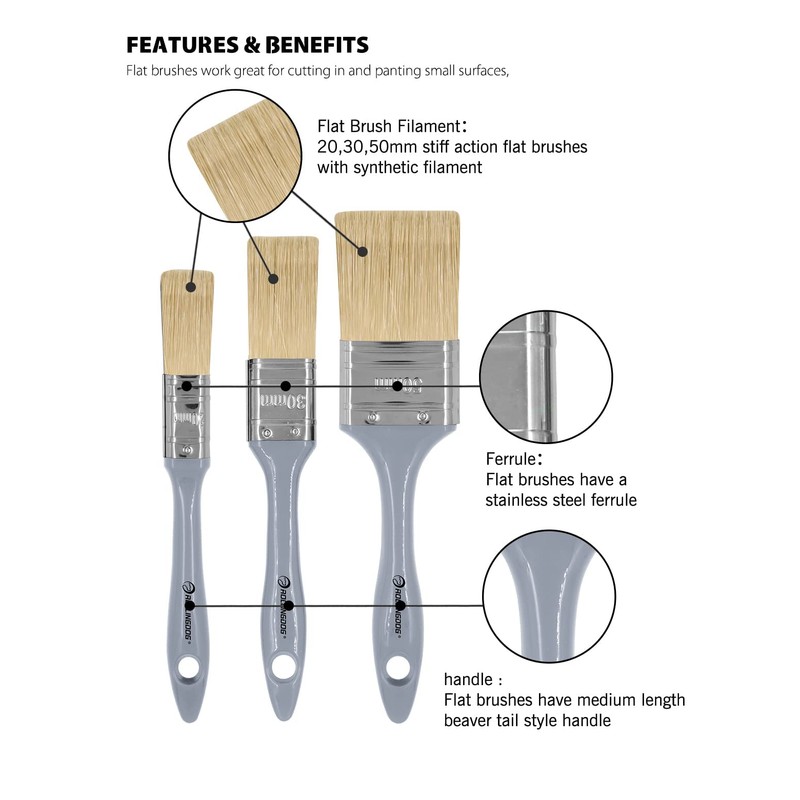ROLLINGDOG 6 Piece Flat Brush Round Brush Paint Brush Set