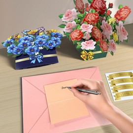 Rose Bouquet Pop Up Cards with Blank Notecard & Envelope, Flower Bouquet Greeting Cards, 3D Flower Popup Greeting Cards, Birthday Gifts Card Anniversary Card for Wife, Girlfriend