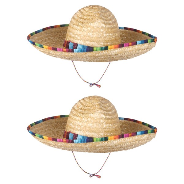DUNCHATY 2P Mexican Sombrero Hat, Straw Sombrero Adults 18" Wide Fiesta Cinco De Mayo Party, Straw Sombrero with String Mexican Hat Mexican Theme Party Decorations Party Favors Sombrero de México