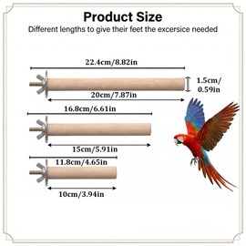 3Pcs Wooden Bird Perch – Natural Parrot Perches Stand with 3 Different Widths (3.9, 5.9, 7.9in), Climbing Branch Rods for Cockatiels, Parakeets, Budgies, Cage Accessories & Toys
