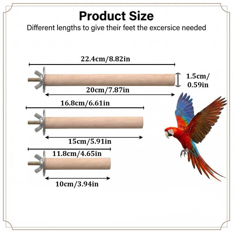 3Pcs Wooden Bird Perch – Natural Parrot Perches Stand with
