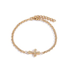 LeapoFalth Cross Bracelet for Men Stainless Steel Religious Chain Link Bracelets Bangles Wristband Fashion JewelryInspirational Christian Gift (Gold)