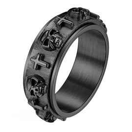 OIDEA Men's Ring Skull Cross: Vintage Punk Rotating Ring Stainless Steel Retro Rock Spinner Men's Ring Cross Ring Gift for Men Boy Brother, Stainless Steel