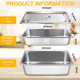 3 Pack Full Size 4 Inch, 6 Inch Hotel Pan with Lid Perforated Steam Table Pan Chafing Pans Steam Table Tray Stainless Steel Restaurant Supplies for Buffets Catering Commercial Kitchen