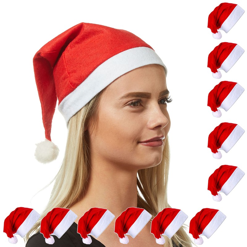 Roomando 12 x Santa Hat Christmas Hat Red with Bobble