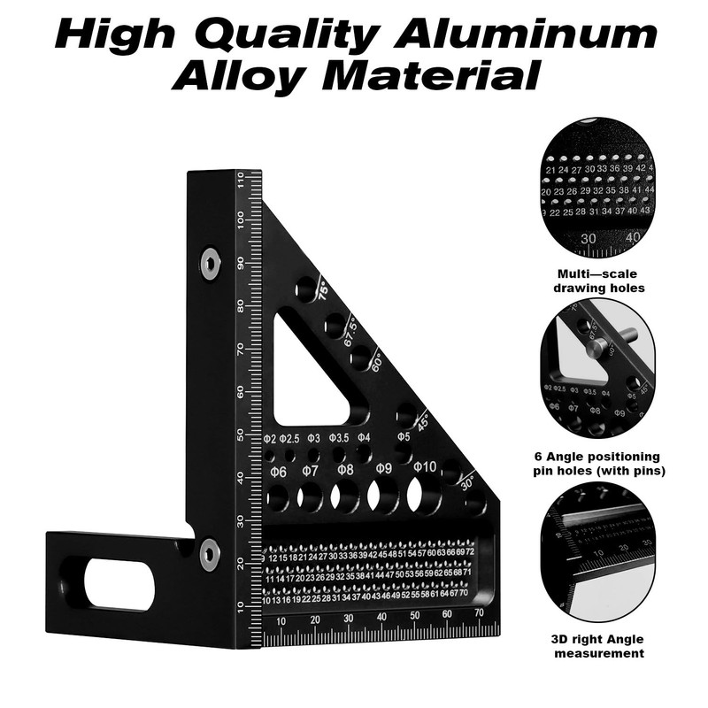 3D Speed Square Tools 22.5-90° Aluminum Alloy Combination Set Square