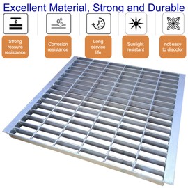 DuuMuut Galvanized Steel Drain Grate with Base, 28x28 Outdoor Drain Cover and Frame, B Class Sewer Grate with Lip, Durable Heavy Duty Channel Grate, Sliver Square Drainage Grate Driveway