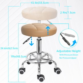 IBVIVIC PU Leather Rolling Stool Height Adjustable Round Swivel Stools for Spa Salon Massage Work Chair with Foot Rest Brown