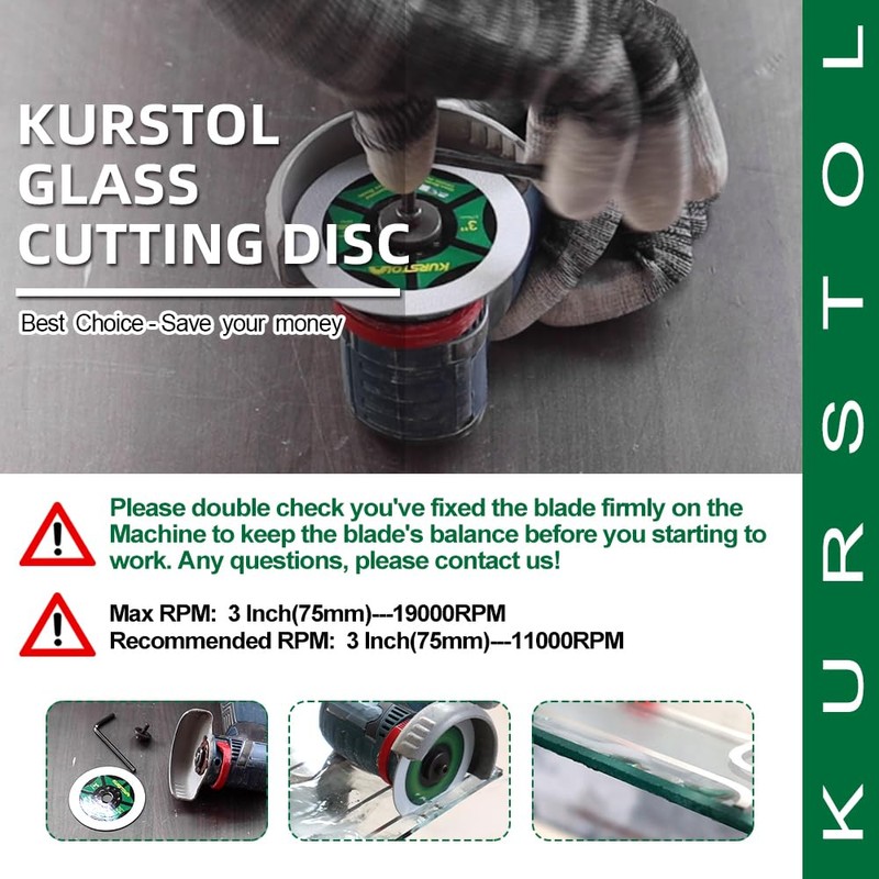 KURSTOL Diamond Glass Cutting Disc - 3pcs 3 Inch(75mm) Ultra-Thin