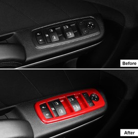CheroCar for Dodge Window Lift Switch Cover Interior Button Trim Kit Interior Accessories for Dodge RAM 2010-2017/Dodge Charger Durango 2011-2022 (Red)…