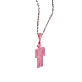 AOLIAY Women & Men Multicoloured Humanoid Shape Diamond Stainless Steel Necklace,Colourful Simulated Diamond Pendant,Cubic Zirconia Stones Necklace Accessories,Fashion Street Hip Hop Jewellery Pink