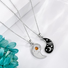 URONE Yin Yang Necklace Sterling Silver Yin Yang Sun Moon Pendant Necklace Matching Couples Friendship Necklace Jewellery for Women Men