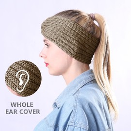 Epsoco Women's Winter Warm Headband Fuzzy Fleece Lined Thick Knitted Ear Muffs Fashion Criss Cross Knotted Ear Warmers Khaki