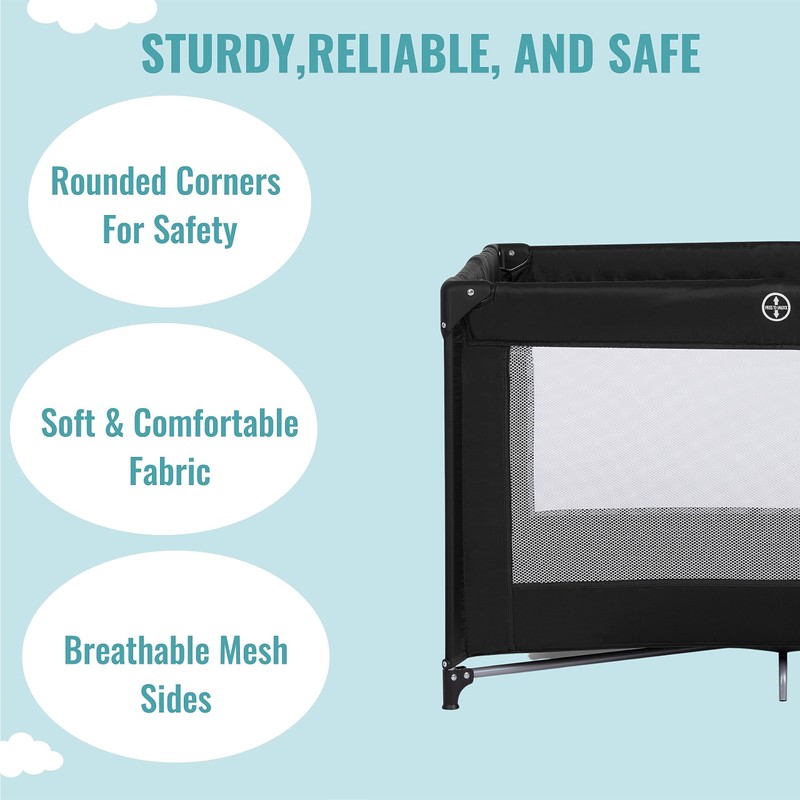 Dream On Me Zazzy Portable Playard with Bassinet in Black,