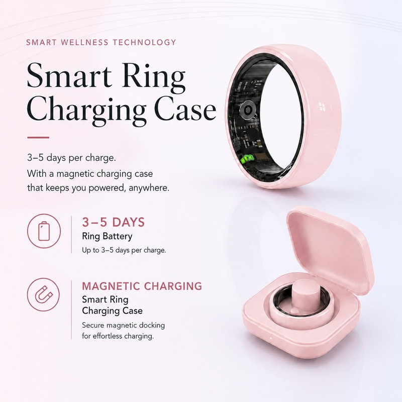 Sqrutri Pink Ceramic Smart Ring for Women, Health & Sleep