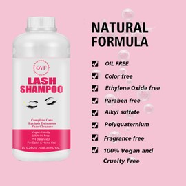 QYF Eyelash Extension Shampoo 1L Lash Extensions Shampoo Eyelid Foaming Cleanser Paraben & Sulfate Free Non-Irritating for Professional Salon and Home Use