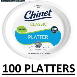 Chinet 100 Platters - Chinet Classic Platter Paper Plate, 12.63" X 10" Microwave Safe!!