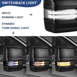 Switchback Towing Mirror Compatible with 2003-2007 Chevy Silverado GMC Sierra Tow Mirrors with Power Adjusted Heated Glass Running Light&Turn Signal Light Backup Lamp Chrome Back