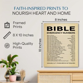 Bible Emergency Numbers – Christian Wall Decor Print, Vintage Inspirational Faith Art for Living Room, Office, Church, or Room Decor (Unframed, 8 x 10 inches)