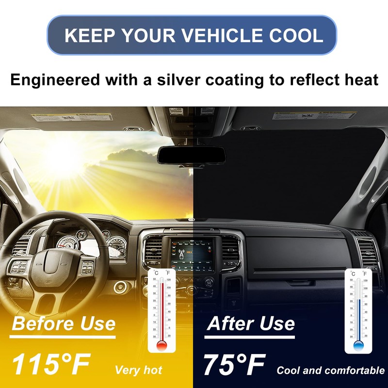 Windshield Sun Shade for 2009-2018 Dodge RAM 1500 Foldable Front