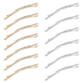 20 Pcs Rhinestone Bobby Pin, Crystal Hair Clips, One-word Bobby Pins, Shiny Metal Barrettes Headgear, Bling Diamond Headwear Hair Pins for Women Girls (Gold, Silver)