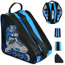 ADERTOS Roller Skate Bag Unisex Ice Skate Bag Oxford Cloth Roller Skating Bag Breathable Inline Skates Carry Bag Case Triangle Skate Shoe Bag with Adjustable Shoulder Strap for Women Men (Blue)