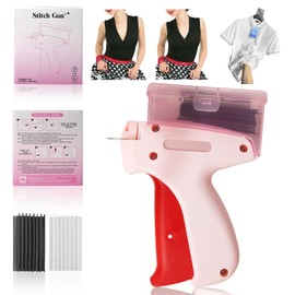 Stitch Gun，Micro Stitch Gun for Clothes，Fine Stitch Tool Mini Stitch Gun for Clothes Mending Quilting Stitch Tag Gun with5 Needle, 1000 Black & 1000 White Micro Fasteners (pink(With storage box))