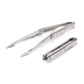 Conifer Cone Folding Locking Tongs, Stainless Steel, Lightweight, 2.8 oz (82 g), Compact Storage, Fire Scissors, For Camping, BBQ, Cooking, Outdoor Gear, With Anti-Open Hook, Solo Camping, Length 10.2