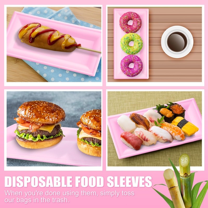 Pink 400 Pcs Small Rectangle Disposable Paper Plates