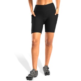 Women's 4D Padded Bike Shorts 7 Inch Cycling Bicycle Spinning Mountain Cycle Shorts for Women Zipper Pockets(Black,S)