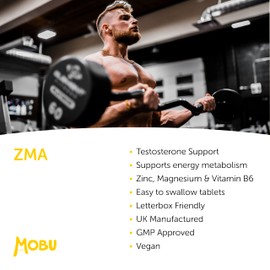 ZMA 120 Tablets | Vitamin B6, Magnesium and Zinc | Normal Muscle Function & Energy Yielding Metabolism | Muscle Growth & Sleep Support | Vegan MOBU UK