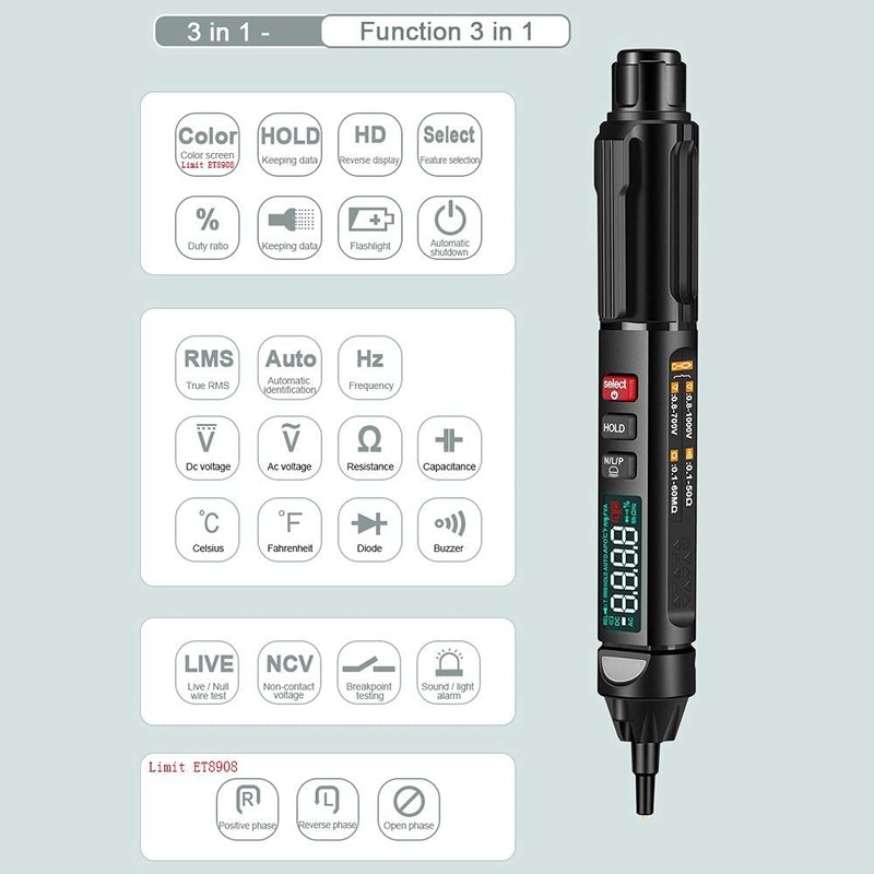 Jadeshay Multimeter,Digital Multimeter Tester 6000 Counts Pen Multimeter Auto AC/DC
