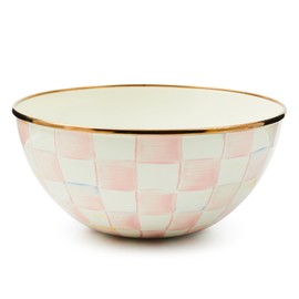MACKENZIE-CHILDS MACKENZIE-CHILDS Enamel Everyday Bowl, Serving Bowl for Entertaining, Small, Pink-and-White Rosy Check, Set of 1