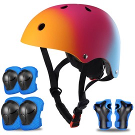SAITI Kids Bike Helmet, Toddler Bike Helmet for Ages 8-14 Boys Girls Protective Gear with Elbow Knee Wrist Pads Adjustable Kids Helmet for Multi-Sports Skateboard Bicycle Riding Scooter Skating Roller