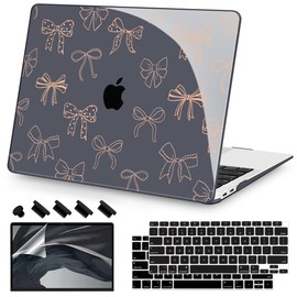 Teryeefi Case for MacBook Air 13 inch 2020 2019 2018 fits Model M1 A2337 A2179 A1932 with Retina Display with Touch ID, Plastic Hard Shell & Keyboard Cover & Screen Protector, Gold Bows A003