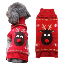 HRTTSY Christmas Dog Sweater Funny Ugly Xmas Cute Reindeer Puppy Turtleneck Sweaters Holiday Costume Fall Winter Warm Pullover Outfits Pet Clothes for Small Medium Large Dogs Cats(Red Reindeer,XXL)