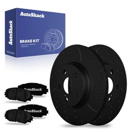 AutoShack Front Brake Kit Replacement for Toyota Corolla Scion xD Drilled & Slotted Black E-Coated Disc Brake Rotors Ceramic Brakes Pads 10.82" 274.9 mm NightGuard BRK010336462