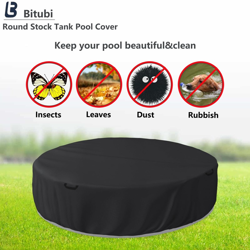 Bitubi 10 Ft Steel Round Stock Tank Pool Cover,Upgraded to