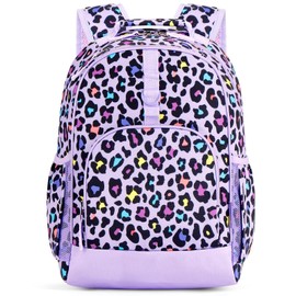 Choco Mocha Leopard Print Backpack for Girls Backpack Elementary School Backpack Kids 17 inch Kindergarten Backpack for Girls,Purple