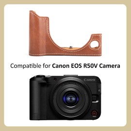 MUZIRI KINOKOO Case for Canon EOS R50V Camera, PU Leather EOS R50V/R50V Camera Half Case with Bottom Opening and Handle Design - Retro Style - Brown
