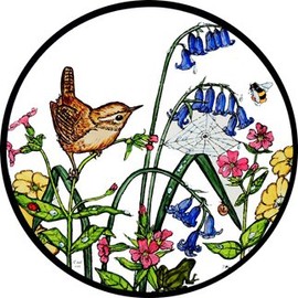 Static Window Cling in a Wren in Bluebells Design.