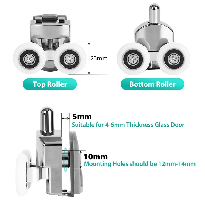 4 Pieces Shower Door Rollers Curved Shower Door Wheels 23mm