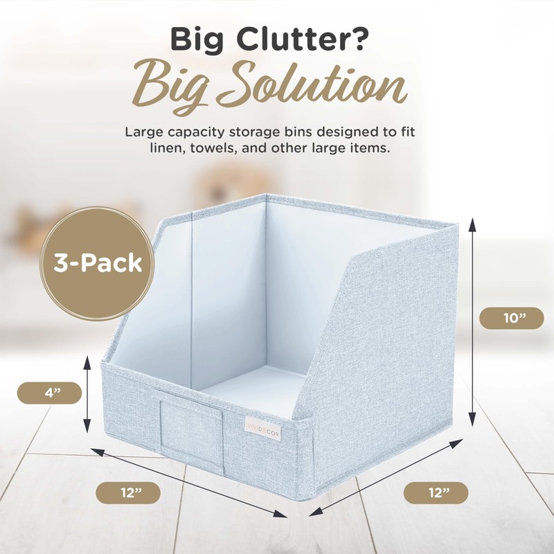 VIVIDECOR Trapezoid Storage Bins – 12"x12"x10"x 4" Closet Shelf Organizer