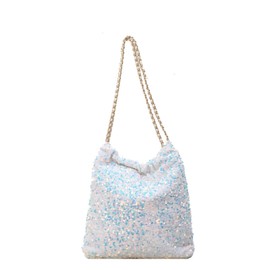 Women's Glitter Sequins Shoulder Tote Big Capacity Shimmer Shopping Bag Sparkling Handbag Purse (beige)