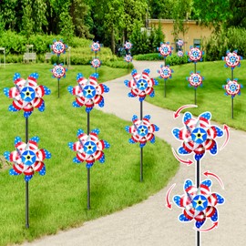 4th of July Patriotic Pinwheels Decorations, 20 Pack Pinwheels for Kids Sparkly Reflective Pinwheels for Yard and Garden, USA Flag Designs Blinding Wind Spinners Outdoor Scare Birds Away - Connectable